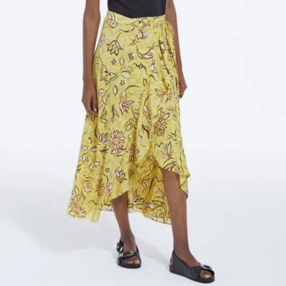The Kooples Wrap Midi Skirt Yellow 3 Medium Large